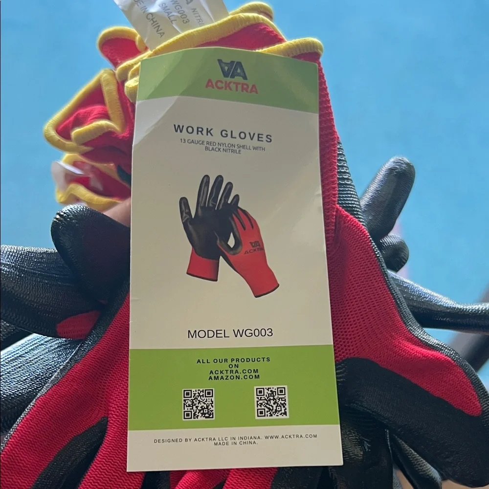 (0444) Unisex Work Gloves 6 pairs of Red Nylon Shell W/ Black Nitrile.